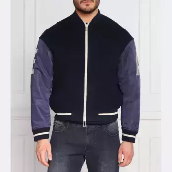 Бомбер стандартного кроя из шерсти Emporio Armani, синий