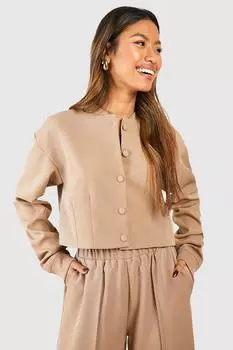 Бомбер свободного кроя с поппером boohoo, бежевый