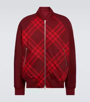 Бомбер в клетку из смесовой шерсти Burberry, красный