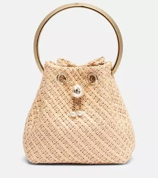 Bon Bon Маленькая декорированная сумка-тоут из рафии Jimmy Choo, Natural/Gold/Light Gold