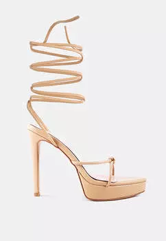 Бондаж на высоком каблуке босоножки на шнуровке London Rag, цвет latte