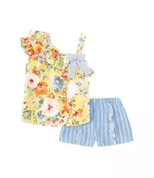 Bonnie Jean Little Girls 2T-6X Топ на бретельках из смесового льна с цветочной вышивкой и короткий комплект из шамбре, желтый