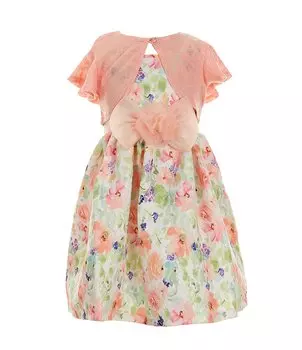 Bonnie Jean Little Girls 2T-6X Вязаный кардиган с короткими рукавами и жаккардовое платье с акварельным цветочным принтом, оранжевый