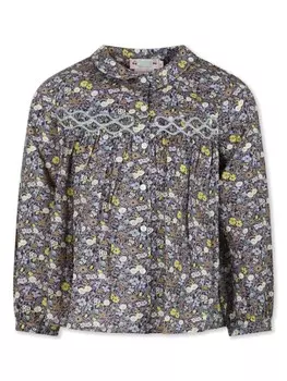 Bonpoint блузка из хлопка с цветочным принтом, коричневый