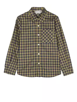 Bonpoint check long-sleeved shirt, зеленый