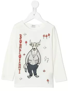 Bonpoint футболка с длинными рукавами и графичным принтом, белый