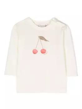 Bonpoint футболка с длинными рукавами и принтом, нейтральный цвет