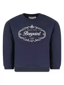 Bonpoint хлопковая толстовка с вышитым логотипом, синий