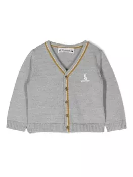 Bonpoint кардиган с полосками и вышитым логотипом, серый