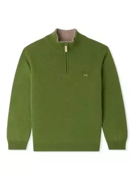 Bonpoint кашемировый джемпер с вышитым логотипом, зеленый