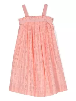 Bonpoint клетчатое платье миди с перфорацией, розовый