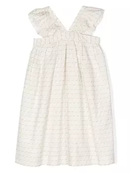 Bonpoint платье с оборками и принтом, белый