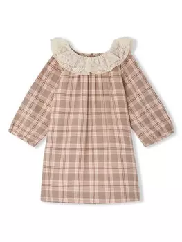 Bonpoint платье в клетку с оборками, нейтральный цвет