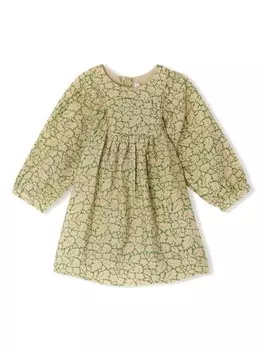 Bonpoint присборенное платье с цветочным принтом, нейтральный цвет