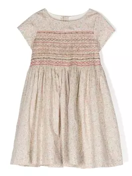 Bonpoint расклешенное платье с цветочным принтом, нейтральный цвет