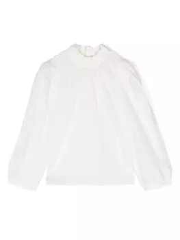 Bonpoint рубашка с оборками на воротнике, белый