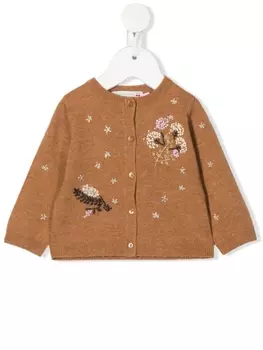 Bonpoint шерстяной кардиган с цветочной вышивкой, нейтральный цвет