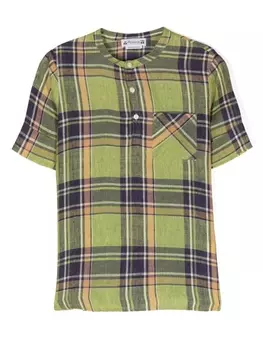 Bonpoint tartan collarless shirt, зеленый
