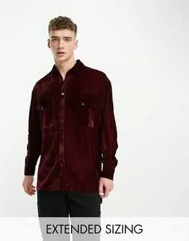 Бордовая бархатная рубашка оверсайз с двойными карманами ASOS DESIGN