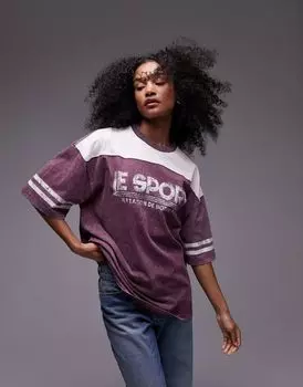 Бордовая большая футболка Topshop с рисунком Le Sports