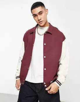 Бордовая оверсайз-куртка ASOS с контрастными рукавами и контрастными полосками
