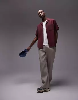 Бордовая плиссированная рубашка с короткими рукавами и короткими рукавами Topman