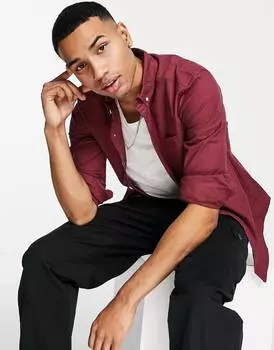 Бордовая приталенная оксфордская рубашка ASOS DESIGN
