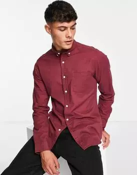 Бордовая приталенная оксфордская рубашка ASOS DESIGN