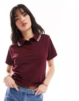 Бордовая приталенная рубашка-поло из пике ASOS DESIGN