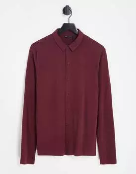 Бордовая рубашка из джерси с длинными рукавами на пуговицах ASOS DESIGN