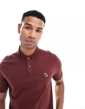 Бордовая рубашка-поло из пике Abercrombie & Fitch со скульптурным логотипом бренда и отделкой