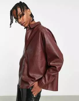 Бордовая рубашка свободного кроя свободного кроя из крокодиловой кожи ASOS DESIGN