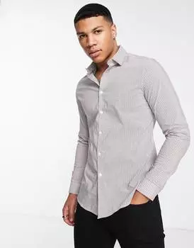 Бордовая рубашка узкого кроя в полоску ASOS DESIGN