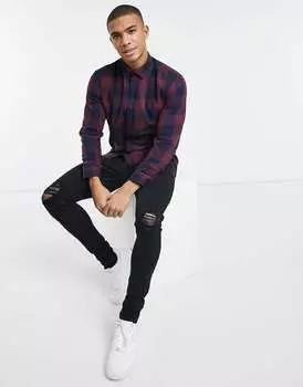 Бордовая рубашка в клетку буйволового цвета Jack & Jones Essentials