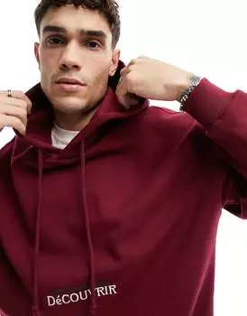 Бордовая толстовка оверсайз с большим принтом на спине ASOS