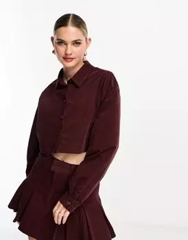 Бордовая вельветовая укороченная рубашка ASOS DESIGN — часть комплекта