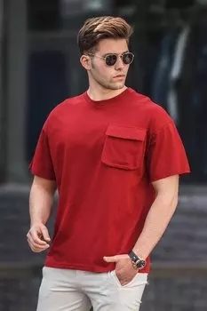 Бордово-красная мужская футболка с карманами 5225 MADMEXT