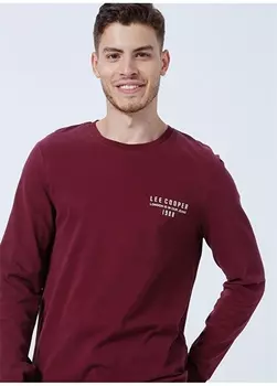 Бордово-красная мужская футболка с круглым вырезом с принтом Lee Cooper