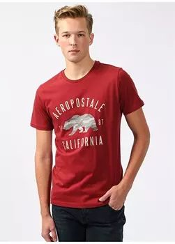 Бордово-красная мужская футболка с круглым вырезом с принтом Aeropostale