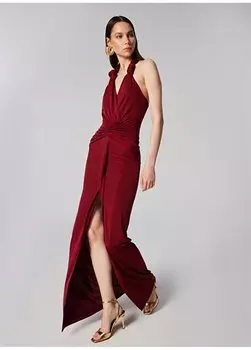 Бордово-красное женское двубортное длинное обычное вечернее платье SGZB019 Sagaza For Boyner, бордо