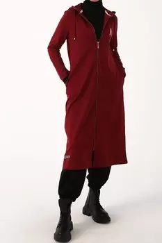 Бордово-красный кардиган с капюшоном и принтом ALL DAY