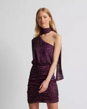 Бордовое асимметричное платье мини с животным принтом Silbon, бордовый