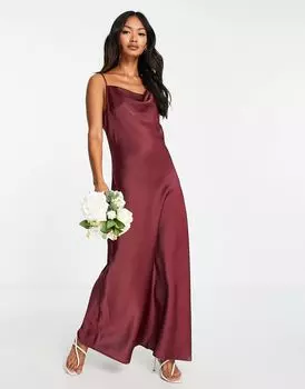 Бордовое атласное платье макси на бретельках Y.A.S Bridesmaid