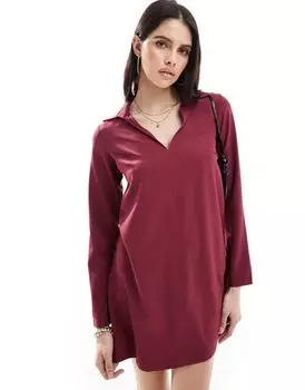 Бордовое короткое платье-футляр с воротником ASOS