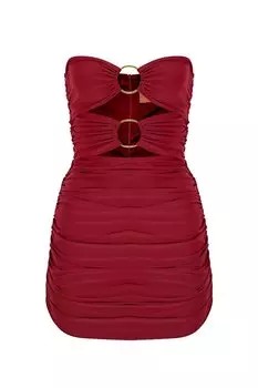 Бордовое мини-вечернее платье цвета золота с двумя кольцами и рюшами без бретелек WHENEVER COMPANY