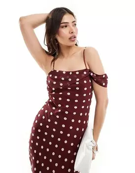 Бордовое платье-комбинация миди на одно плечо ASOS DESIGN