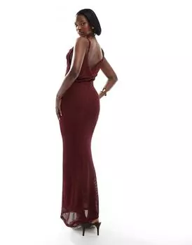 Бордовое платье макси блестящей вязки с воротником-хомутом ASOS DESIGN