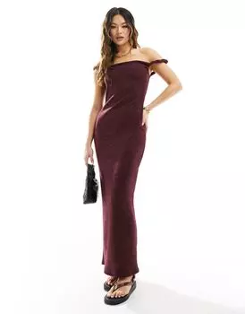 Бордовое платье макси с закрученными плечами ASOS DESIGN