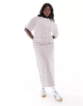 Бордовое платье миди с круглым вырезом и рюшами по бокам ASOS DESIGN Curve