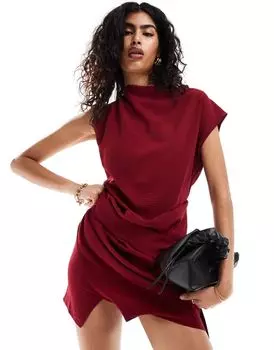 Бордовое платье мини с драпированной талией и юбкой с запахом ASOS DESIGN